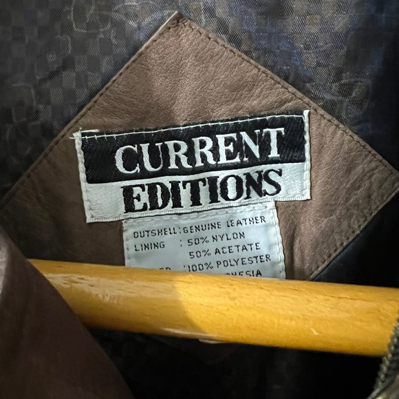 Vintage Current Editions Brown Genuine Leather Moto Biker Bomber Jacket Size L - Picture 5 of 7